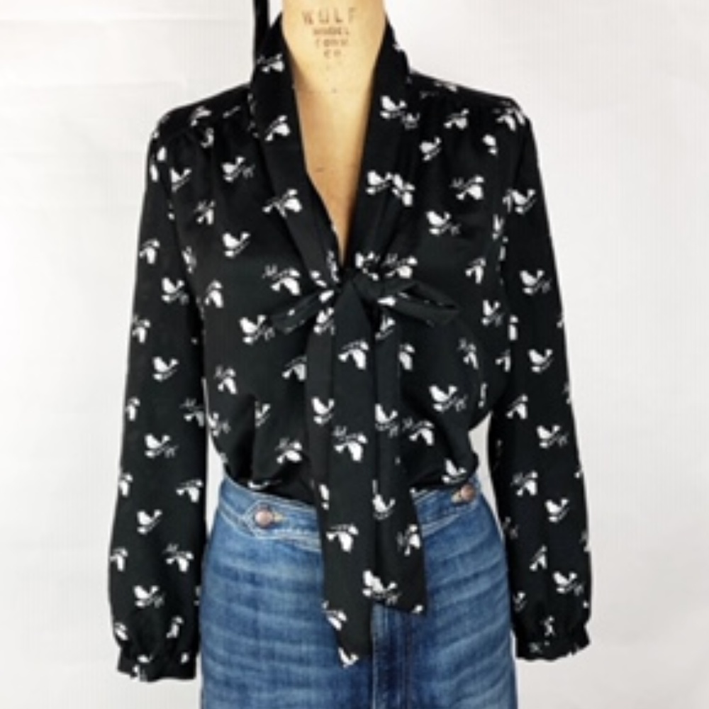 JUICY COUTURE BIRD PRINT BLOUSE TOP BLOUSE M